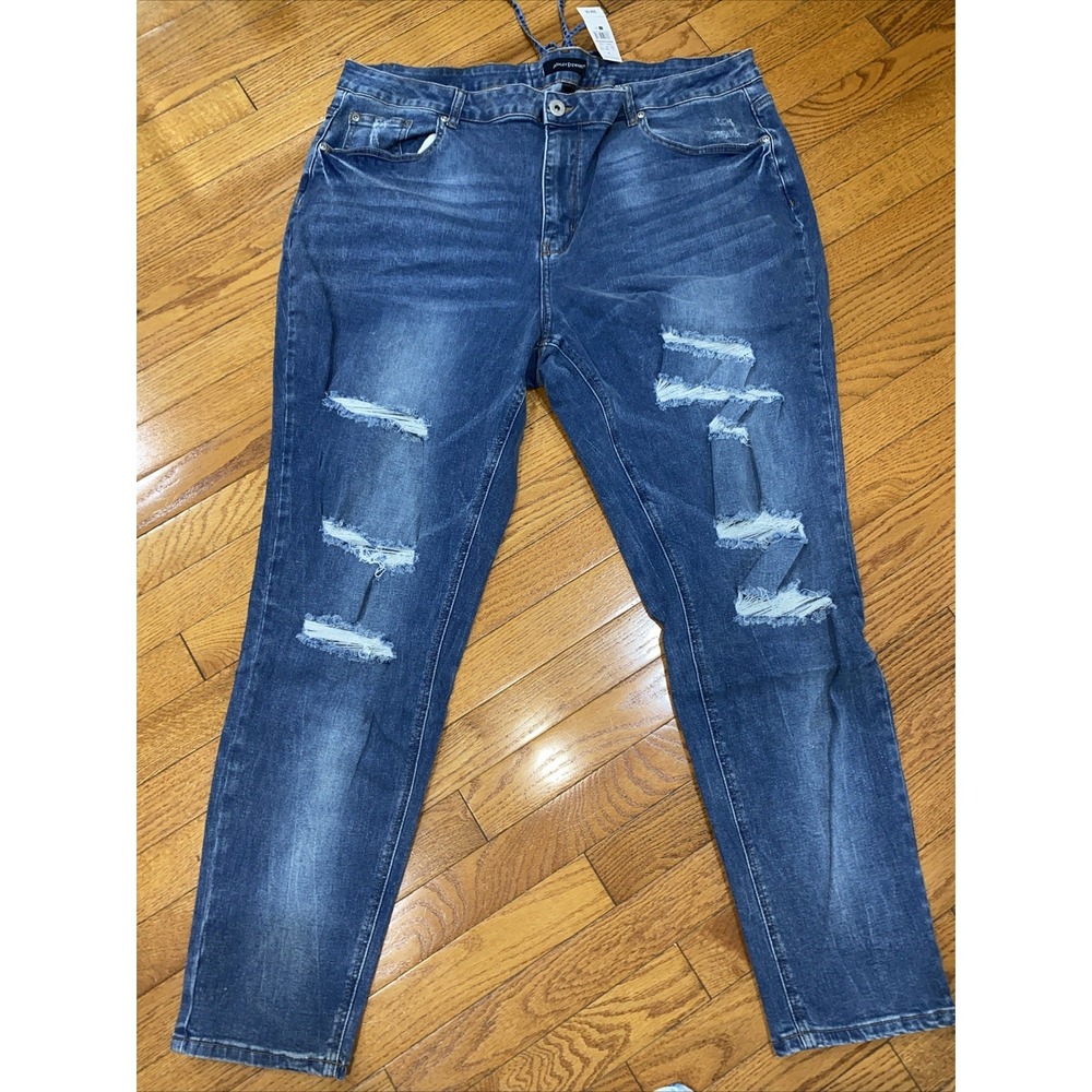 Ashley Stewart Lace Up‎ Back Skinny Destroyed Ripped Jeans Size 22